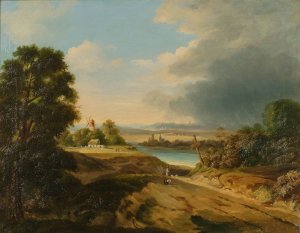 Landscape with a windmill by Fryderyk Skarbek Oil Painting