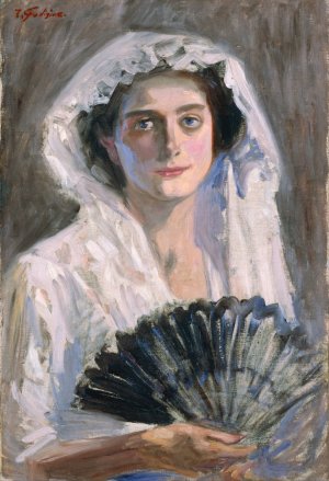 Black Fan by Fujishima Takeji Oil Painting