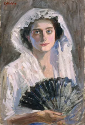 Black Fan by Fujishima Takeji Oil Painting