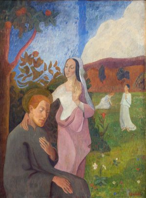 Decorative Picture. The Vision of Saint Francis with the Three White Virgins by G.F. Clement Oil Painting