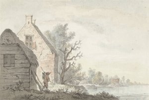 Rivierlandschap met enige woningen by G. Van Bosvelt Oil Painting