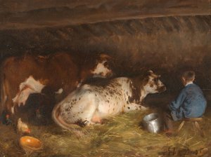 In a Stable by Gabriel Amoretti Oil Painting