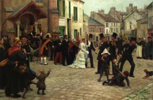 The Wedding Procession, Epinnay-sur-Seine by Gabriel-Charles Deneux Oil Painting