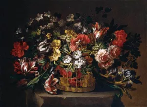 Flowers in a Basket by Gabriel De La Corte - Oil Painting Reproduction