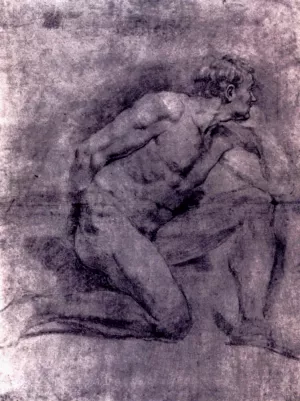 An Academic Study Of A Seated Male Nude Verso painting by Gabriel Francois Doyen