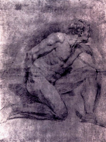 An Academic Study Of A Seated Male Nude Verso