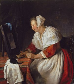 A Woman at her Mirror by Gabriel Metsu Oil Painting