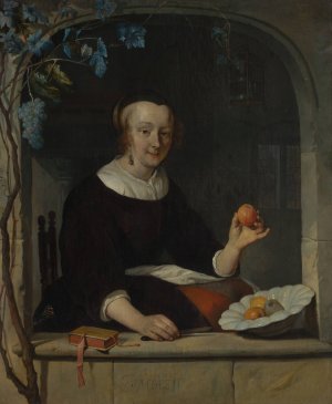 A Woman Seated at a Window by Gabriel Metsu Oil Painting
