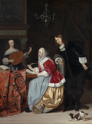 A Young Woman Composing a Piece of Music by Gabriel Metsu Oil Painting
