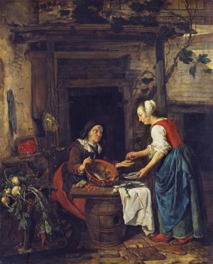 An Old Woman Selling Fish by Gabriel Metsu Oil Painting