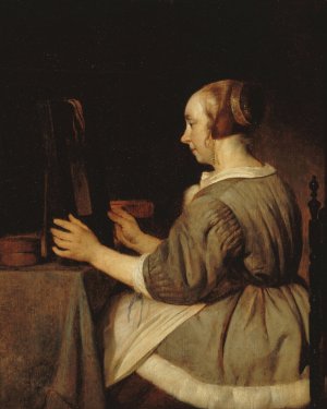 Femme au miroir by Gabriel Metsu Oil Painting