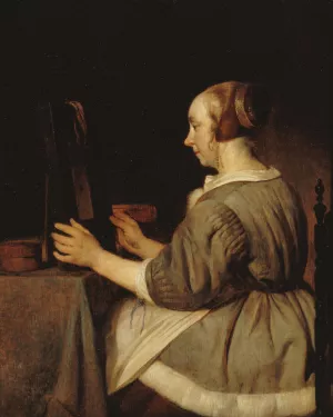 Femme au miroir by Gabriel Metsu Oil Painting
