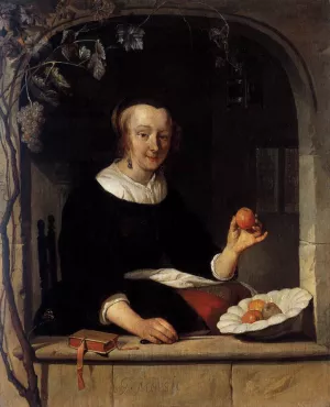 Lady Seated in a Window by Gabriel Metsu Oil Painting