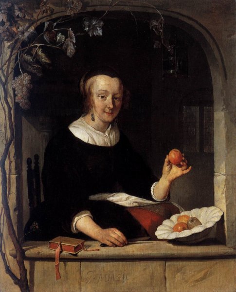 Main Product Photo of Lady Seated in a Window Painting by Gabriel Metsu