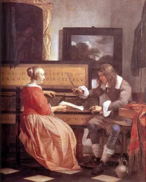 Man and Woman Sitting at the Virginal by Gabriel Metsu - Oil Painting Reproduction