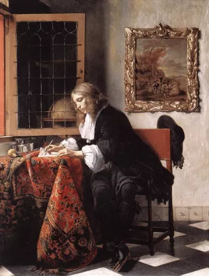 Man Writing a Letter by Gabriel Metsu - Oil Painting Reproduction