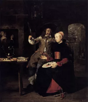 Portrait of the Artist with His Wife Isabella de Wolff in a Tavern by Gabriel Metsu Oil Painting