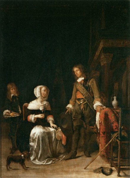 Main Product Photo of Soldier Paying a Visit to a Young Lady Painting by Gabriel Metsu