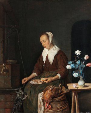 The Cat's Breakfast Oil painting by Gabriel Metsu