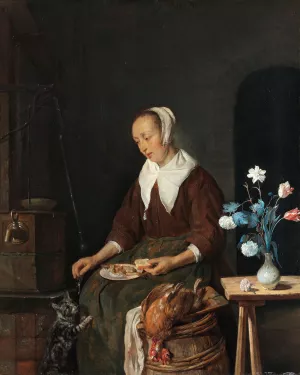 The Cat's Breakfast by Gabriel Metsu Oil Painting