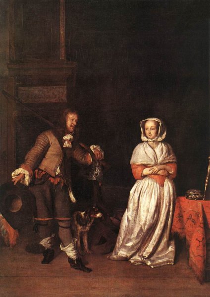 Main Product Photo of The Hunter and a Woman Painting by Gabriel Metsu