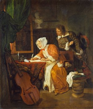 The Letter Writer Surprised Oil painting by Gabriel Metsu