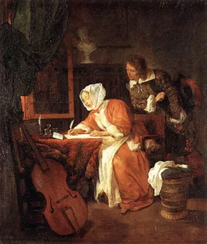 The Letter-Writer Surprised Oil painting by Gabriel Metsu
