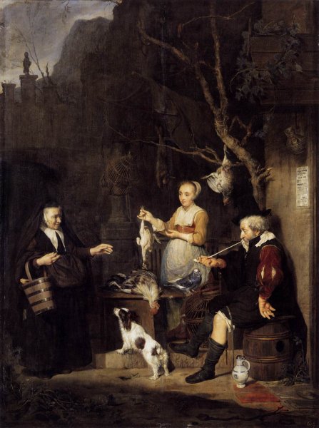 Main Product Photo of The Poultry Woman Painting by Gabriel Metsu