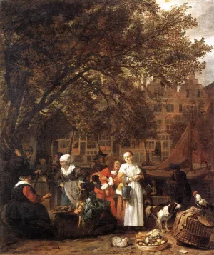 Vegetable Market in Amsterdam by Gabriel Metsu - Oil Painting Reproduction