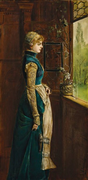 Through The Window Fondly Looking by Gabriel Schachinger Oil Painting