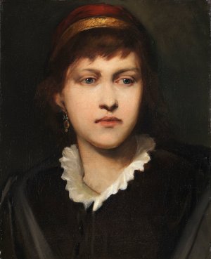 Bildnis eines Madchens mit Haube und Ohrschmuck by Gabriel Von Max Oil Painting