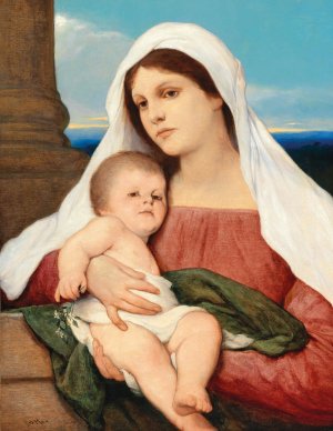 Madonna And Child In An Open Landscape by Gabriel Von Max Oil Painting