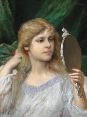 The Mirror by Gabriel Von Max Oil Painting