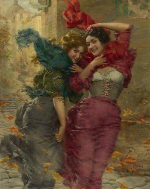 A Windy Day by Gaetano Bellei Oil Painting