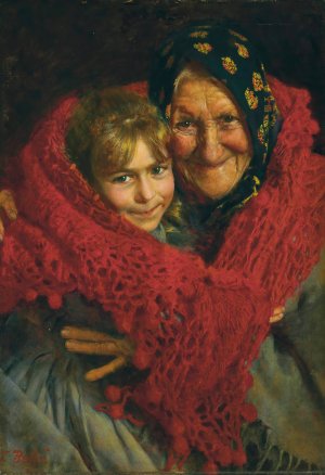 Grandmother and Child by Gaetano Bellei Oil Painting