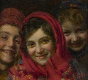 Three Children by Gaetano Bellei Oil Painting