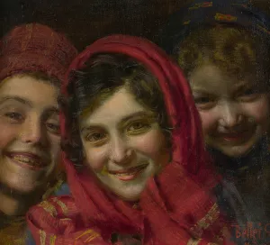 Three Children by Gaetano Bellei Oil Painting