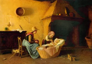Feeding the Baby by Gaetano Chierici Oil Painting