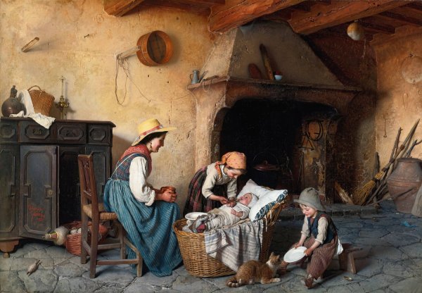 La Pappa  by Gaetano Chierici - Hand-Painted Oil Painting Reproduction