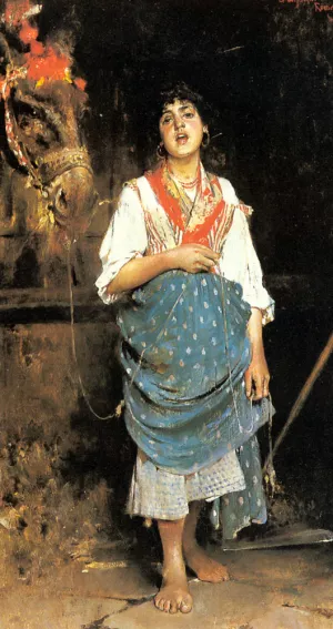 A Peasant Girl with a Horse painting by Gaetano Esposito