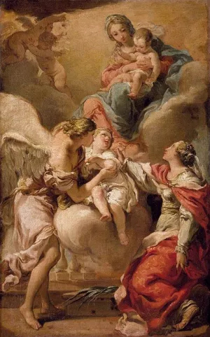 St Giustina and the Guardian Angel Commending the Soul of an Infant to the Madonna and Child by Gaetano Gandolfi - Oil Painting Reproduction