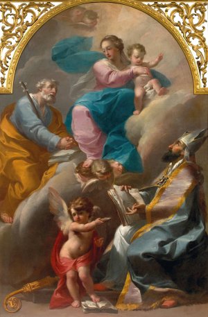 The Holy Family with Saint Augustine by Gaetano Gandolfi Oil Painting