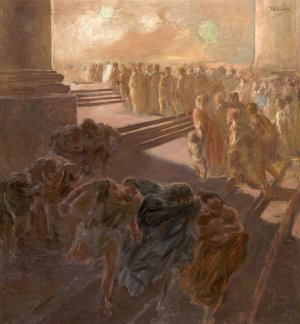 Driving The Merchants Out Of The Temple by Gaetano Previati Oil Painting