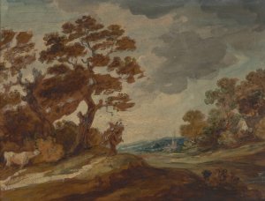 Landscape; Cow in left foreground by Gainsborough Dupont Oil Painting
