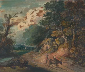 Landscape; Figure riding a donkey by Gainsborough Dupont Oil Painting