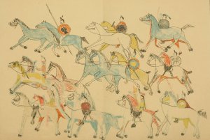 Battle of Little Big Horn; Indians leaving battleground by Garrick Mallery Oil Painting