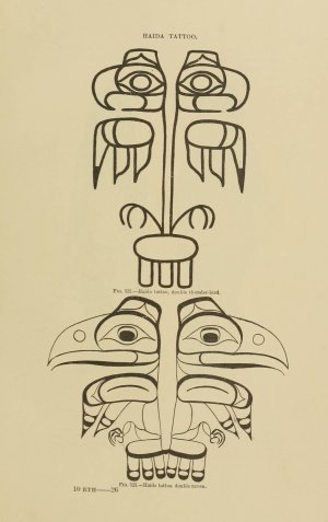Haida Tattoo; double thunder-bird, double raven by Garrick Mallery Oil Painting