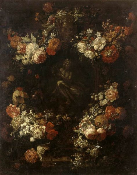Apollo the Kithara Player Framed with a Garland of Flowers by Gaspar Verbruggen The Younger - Hand-Painted Oil Painting Reproduction