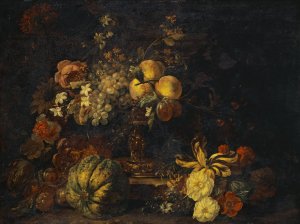 Still Life With Flowers And Fruit by Gaspar Peeter Verbruggen The Younger Oil Painting
