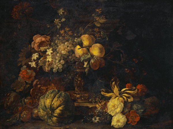 Still Life With Flowers And Fruit  by Gaspar Peeter Verbruggen The Younger - Hand-Painted Oil Painting Reproduction